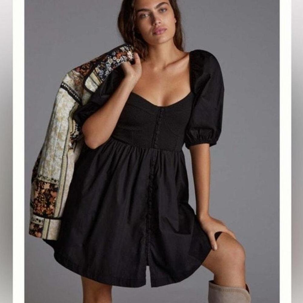 Maeve by Anthropologie Puff Sleeve Sweetheart Neck Black Dress XS